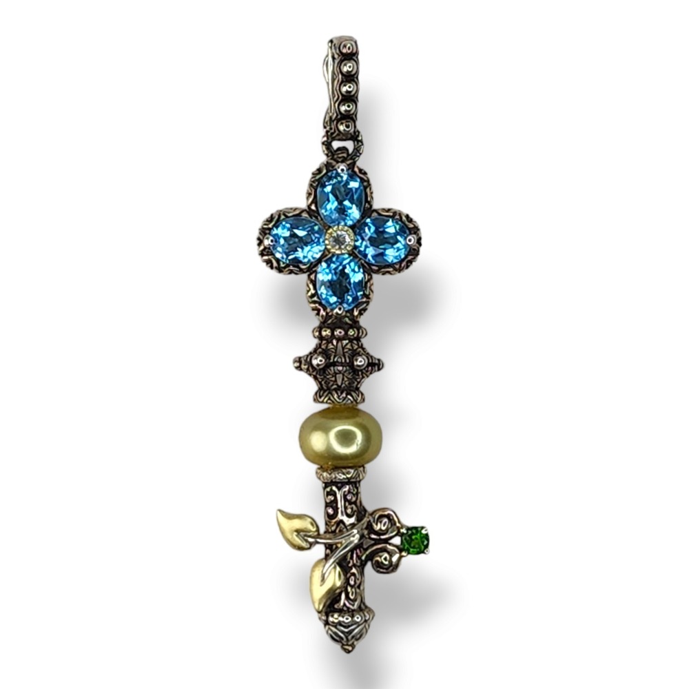 Barbara Bixby Key of Life‎ Pendant Sterling Silver 18K Gold Topaz Peridot Pearl